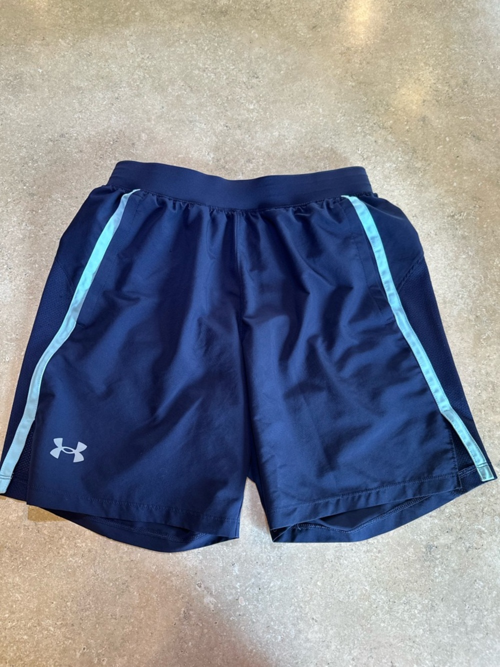 Under Armour Navy Athletic Shorts with Light Blue Side Stripes